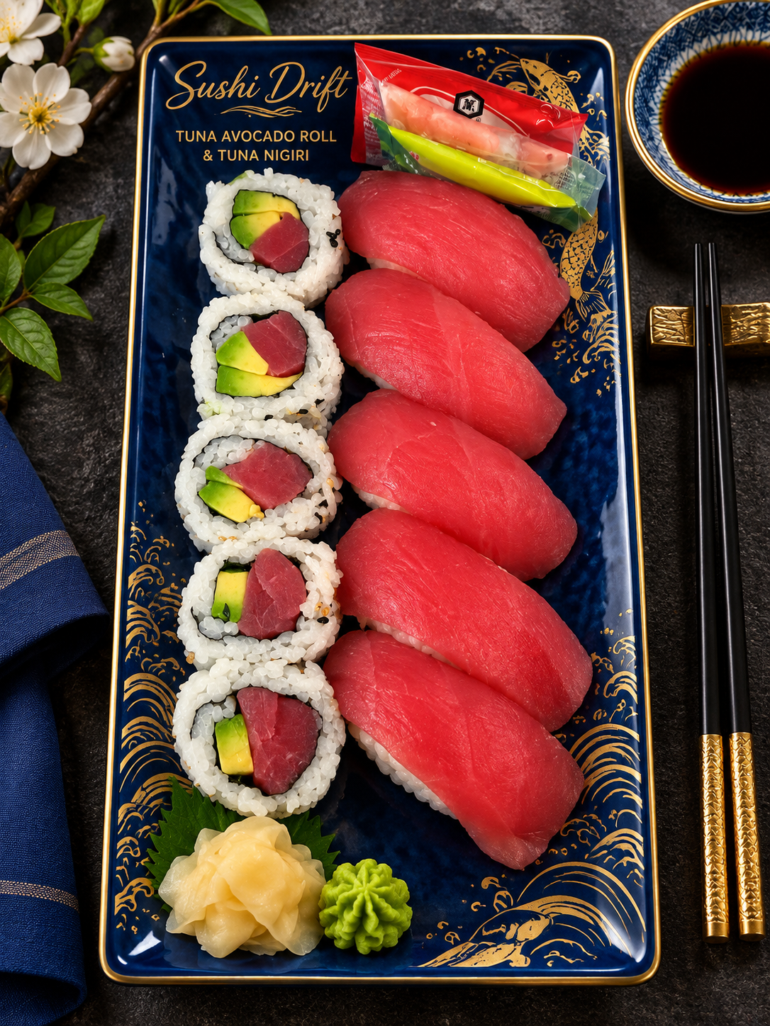 Sushi rolls displayed on a plate